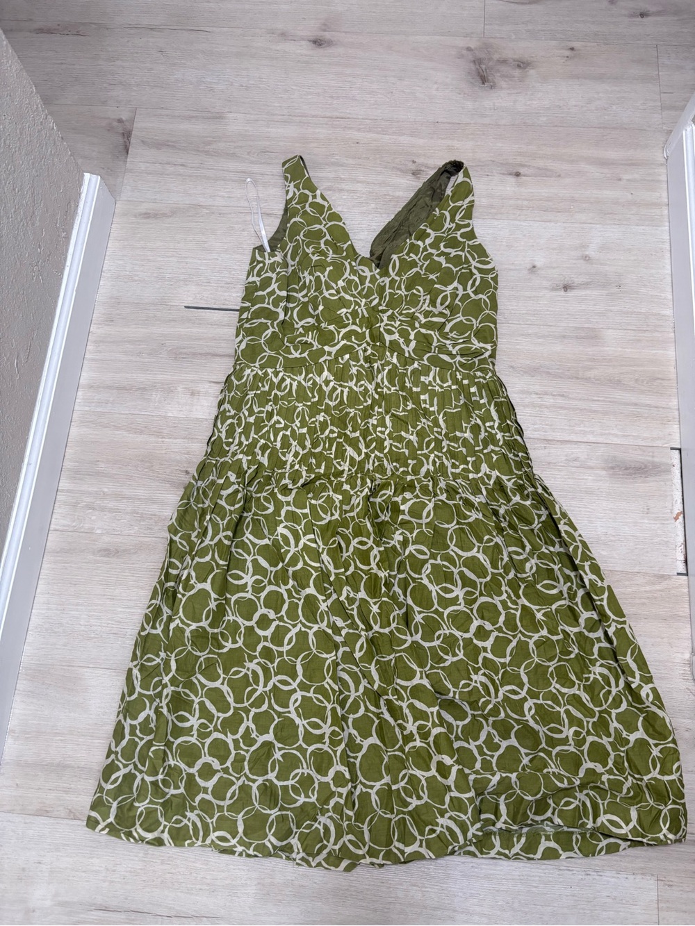 Olive Green Printed Sleeveless V-Neck Women's Dress